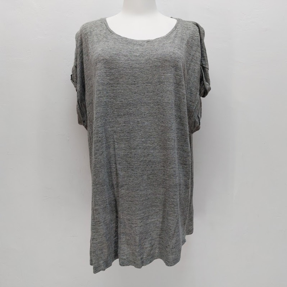 Hatch Tunic Top Women's Size 4 Grey 100% Linen Short Sleeve Oversized Scoop Neck
